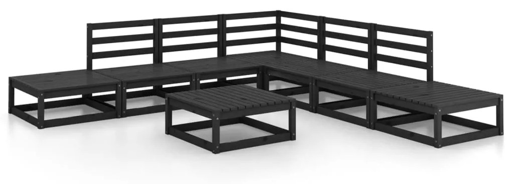 Set Divani da Giardino 8 pz Nero in Legno Massello di Pino