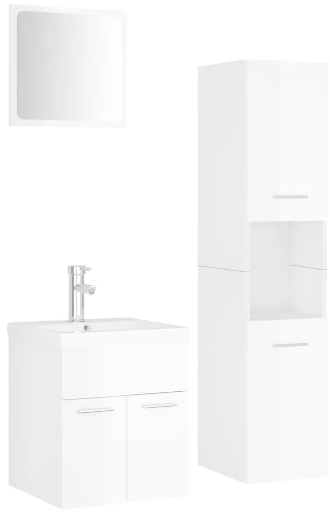 Set mobili da bagno bianco lucido in legno multistrato