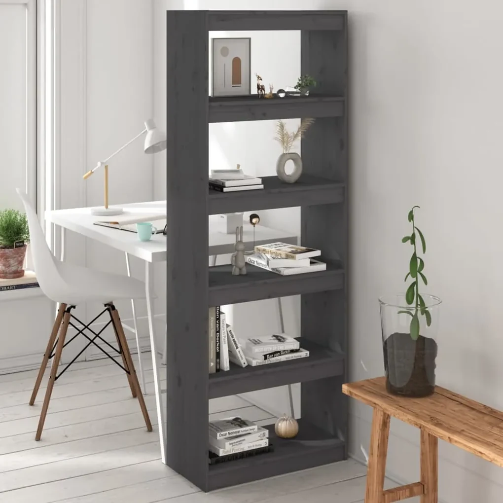 Libreria/divisorio grigio 60x30x167,5 cm in massello di pino