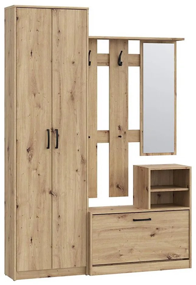 Mobile per ingresso con specchio KAVI, finitura rovere Artisan