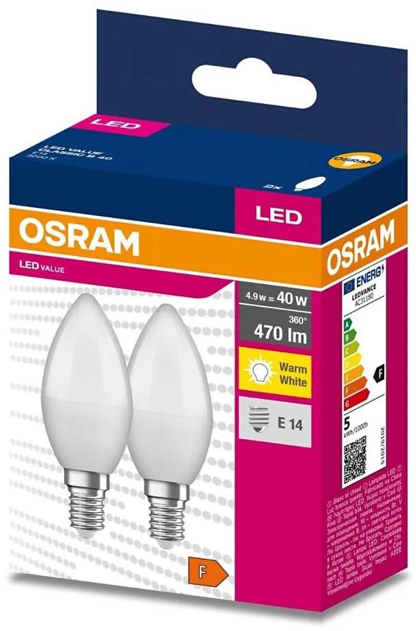 SET 2x Lampadina LED B35 E14/4,9W/230V 3000K - Osram