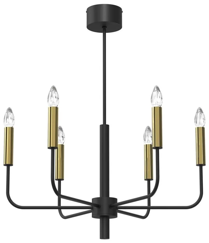 Lampadario a sospensione con filo AKASYA 6xE14/15W/230V nero/oro