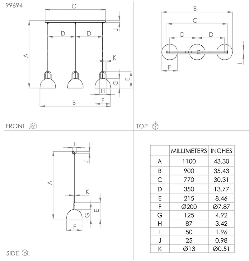 Lampadario Industrial Calmanera 3 Luci Acciaio Nero E Ottone