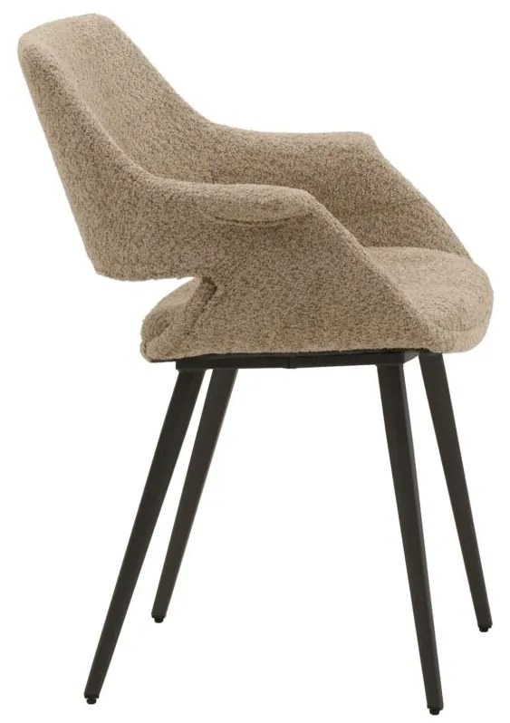 Set di sedie EMBAJADORES in tessuto beige effetto bouclé e gambe in metallo nero, con braccioli