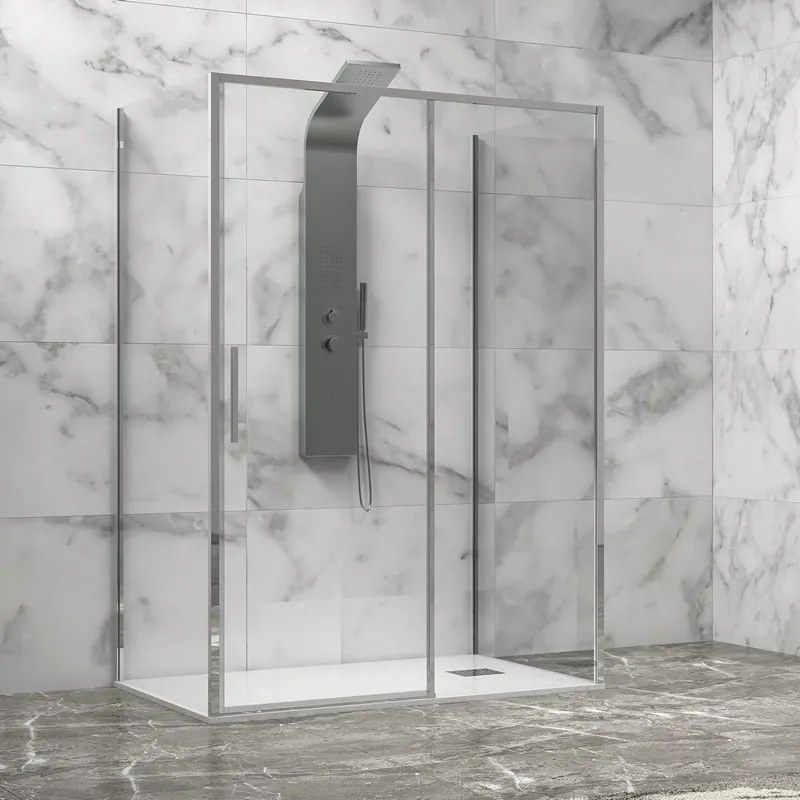 Kamalu - Cabina doccia 3 lati 90x120x90 scorrevole telaio cromato minimale | KLA-4000C