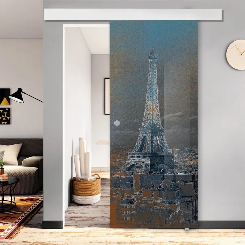 Porta scorrevole Eiffel in vetro multicolore, L 88 x H 215 cm, con binario Atelier bianco Destra