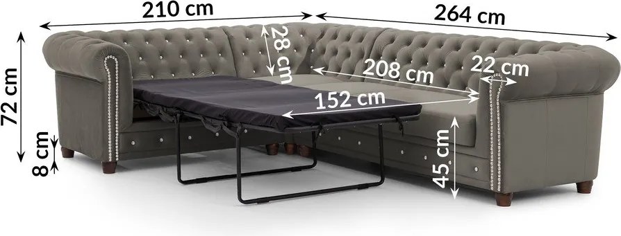 Divano angolare grigio allungabile (con penisola a sinistra/a L) con rivestimento in velluto York Blik – Ropez