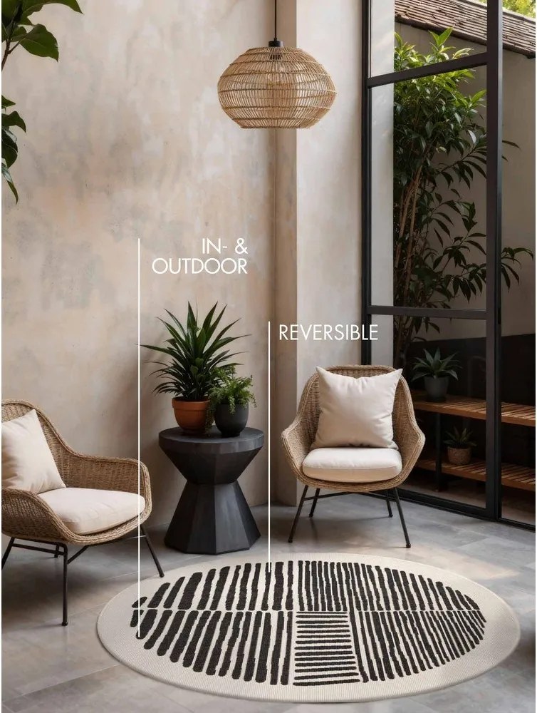 Tappeto da interno/esterno rotondo nero/color crema ø 160 cm Haringey Bounds – Ted Baker