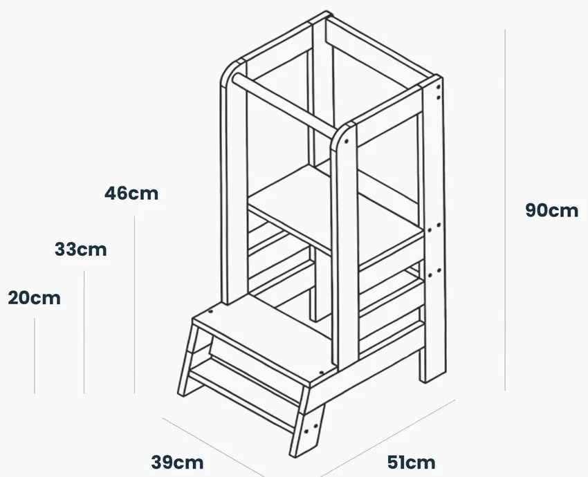 Torre di apprendimento bianca/di colore naturale in pino massiccio Montessori – Meowbaby