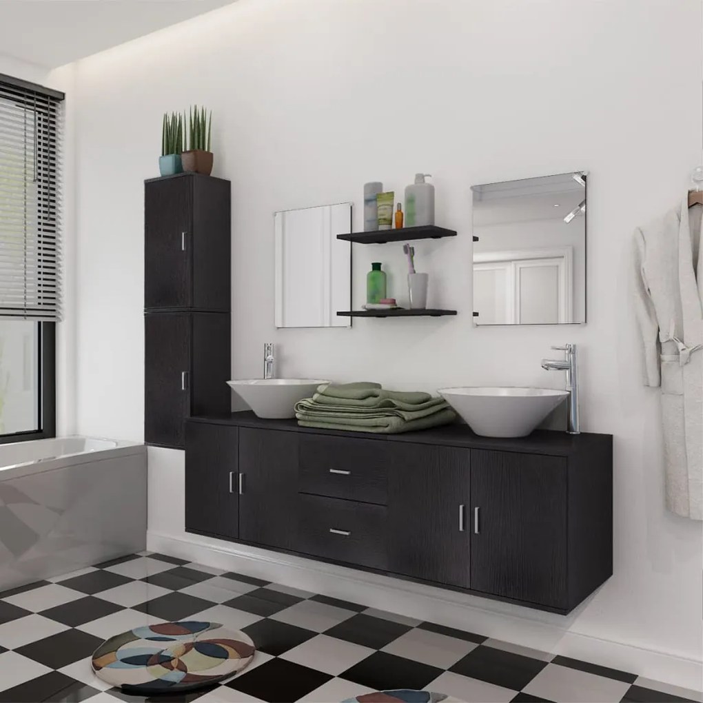 Mobili Da Bagno Con Lavabo Set 9 Pz Nero /