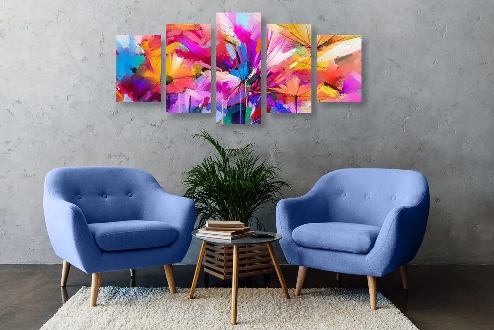 Quadri 5 pezzi – Fiori colorati astratti