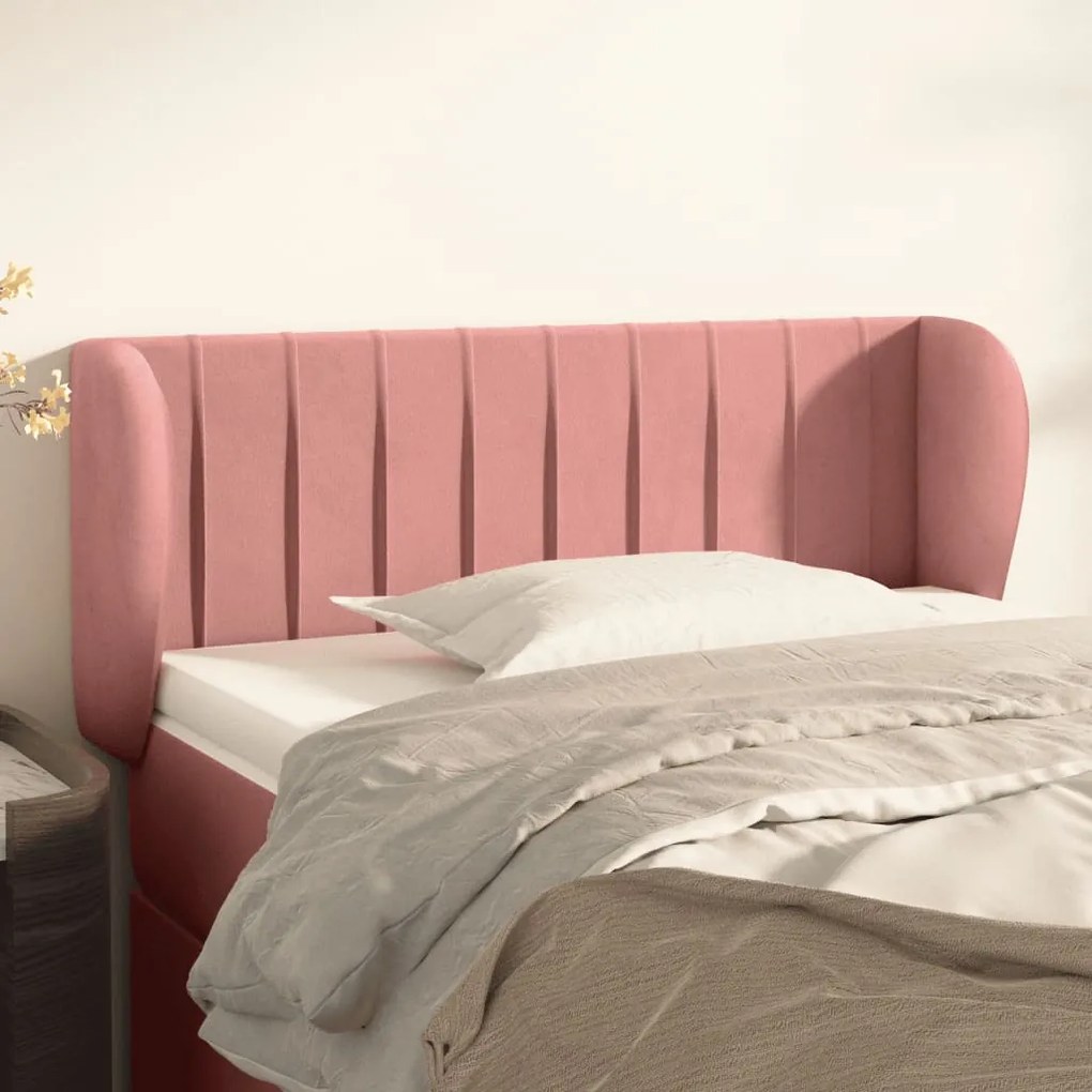 Testiera Ad Orecchio Rosa 103x23x78/88 Cm İn Velluto /