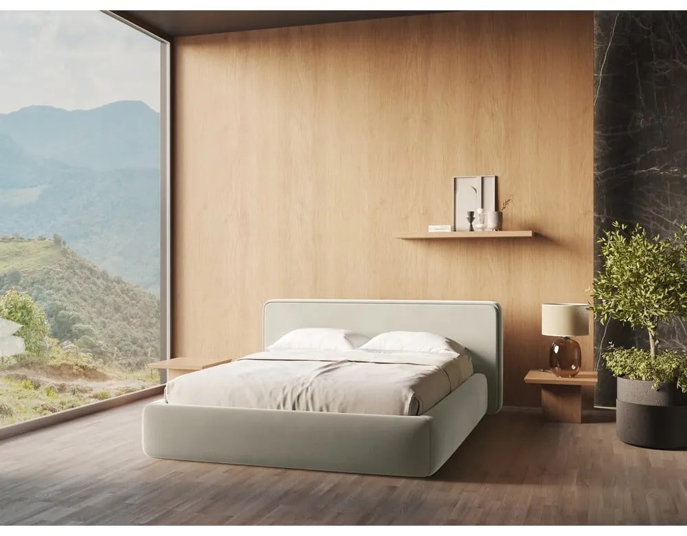 Letto matrimoniale imbottito crema con vano contenitore con griglia 160x200 cm Kiana - Makamii