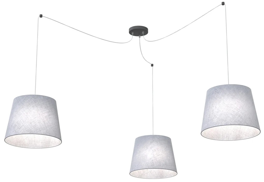Sospensione 3 Luci Iside Con Fermacavi E Paralumi Grigio