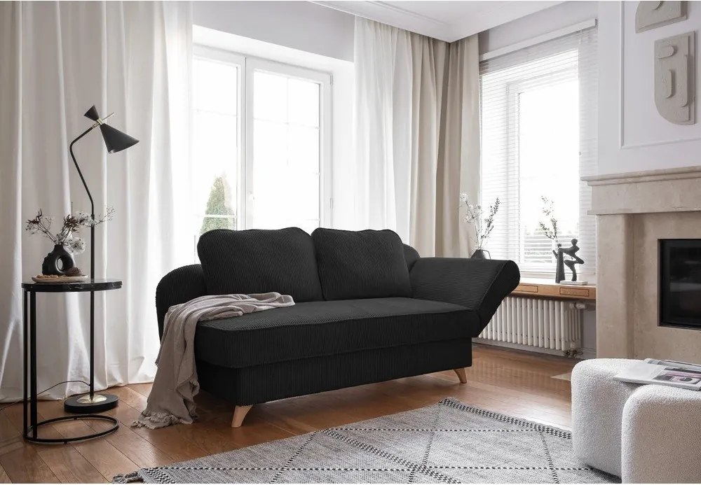 Chaise longue color antracite (con penisola a destra) con rivestimento in velluto a coste Chic Charlotte – Miuform