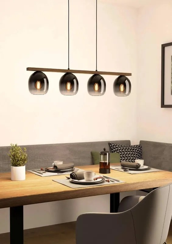 Lampadario Moderno Filago nero paralume grigio e nero e trasparente 4x E27 EGLO