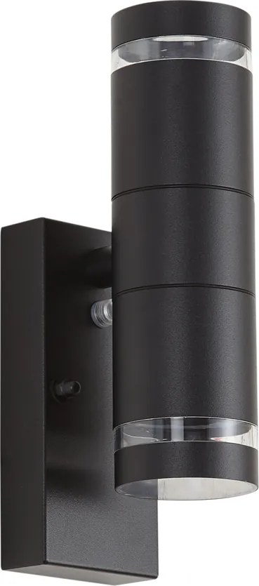 Lampada da parete moderna da esterno nera a 2 luci IP44 con sensore crepuscolare - Dubbla