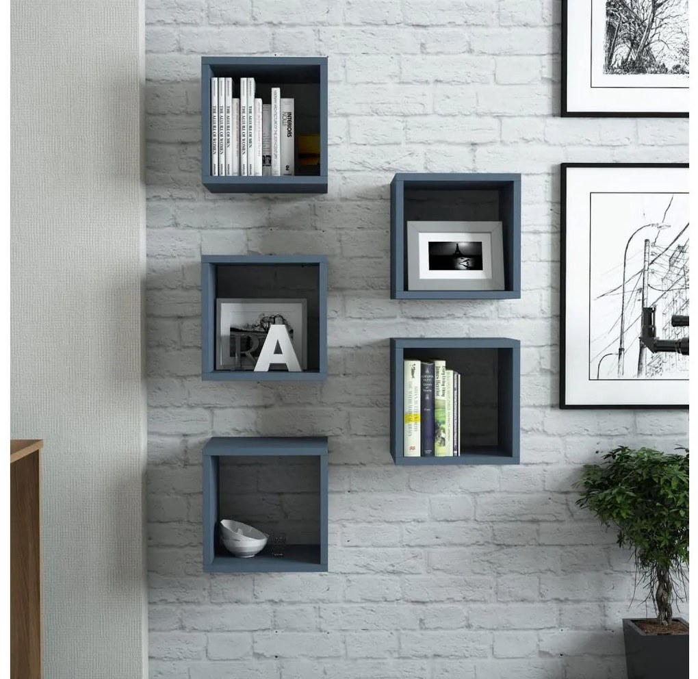 SET 5x Mensola da parete BOX blu