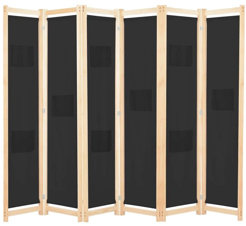 Divisorio A 6 Pannelli Nero 240x170x4 Cm İn Tessuto /