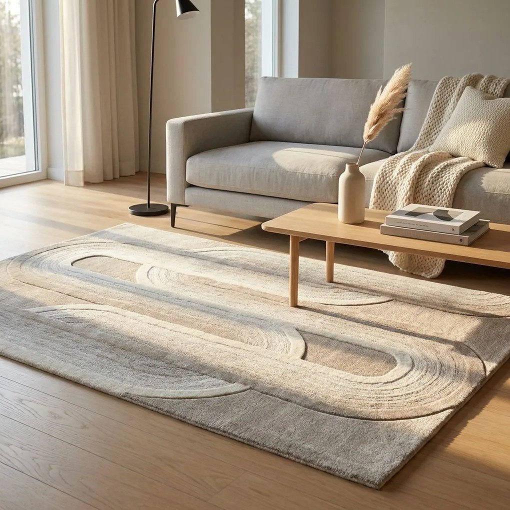 TURIN - tappeto in lana avorio con decoro