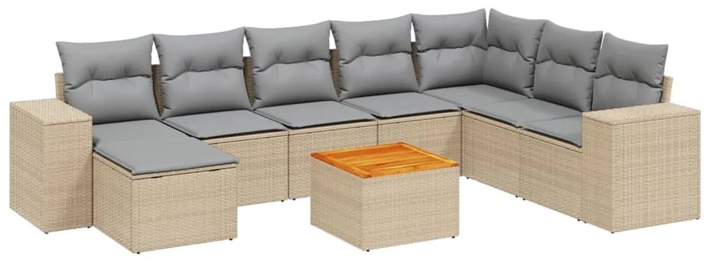 Set divano da giardino 9 pz con cuscini beige in polyrattan