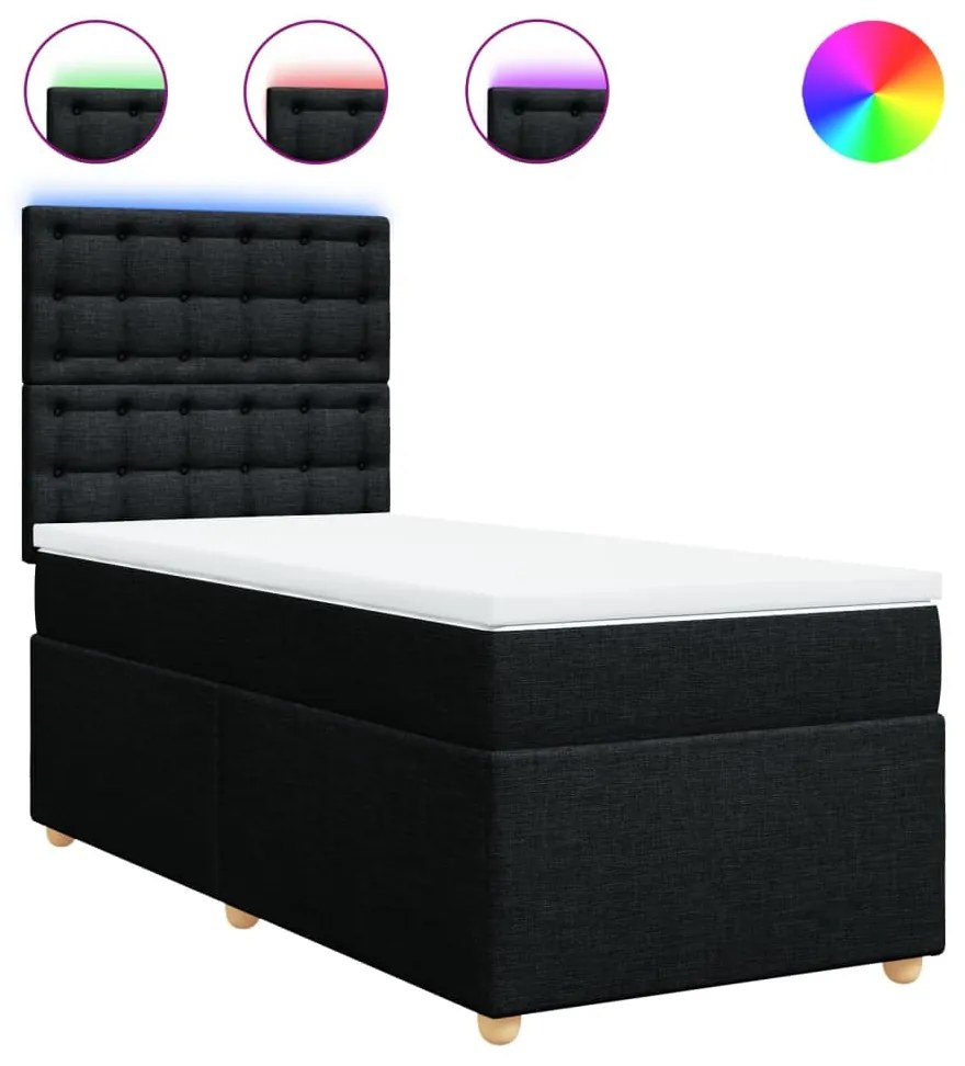 Giroletto a molle con materasso nero 100x200 cm in tessuto