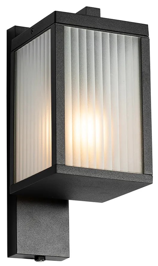 Lanterna da parete per esterni nera con vetro a coste e sensore crepuscolare - Charlois