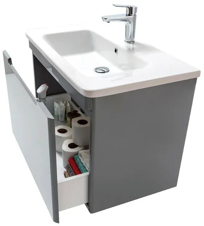 Mobile bagno sospeso 80 cm grigio lucido con specchio 70x90 Stillo