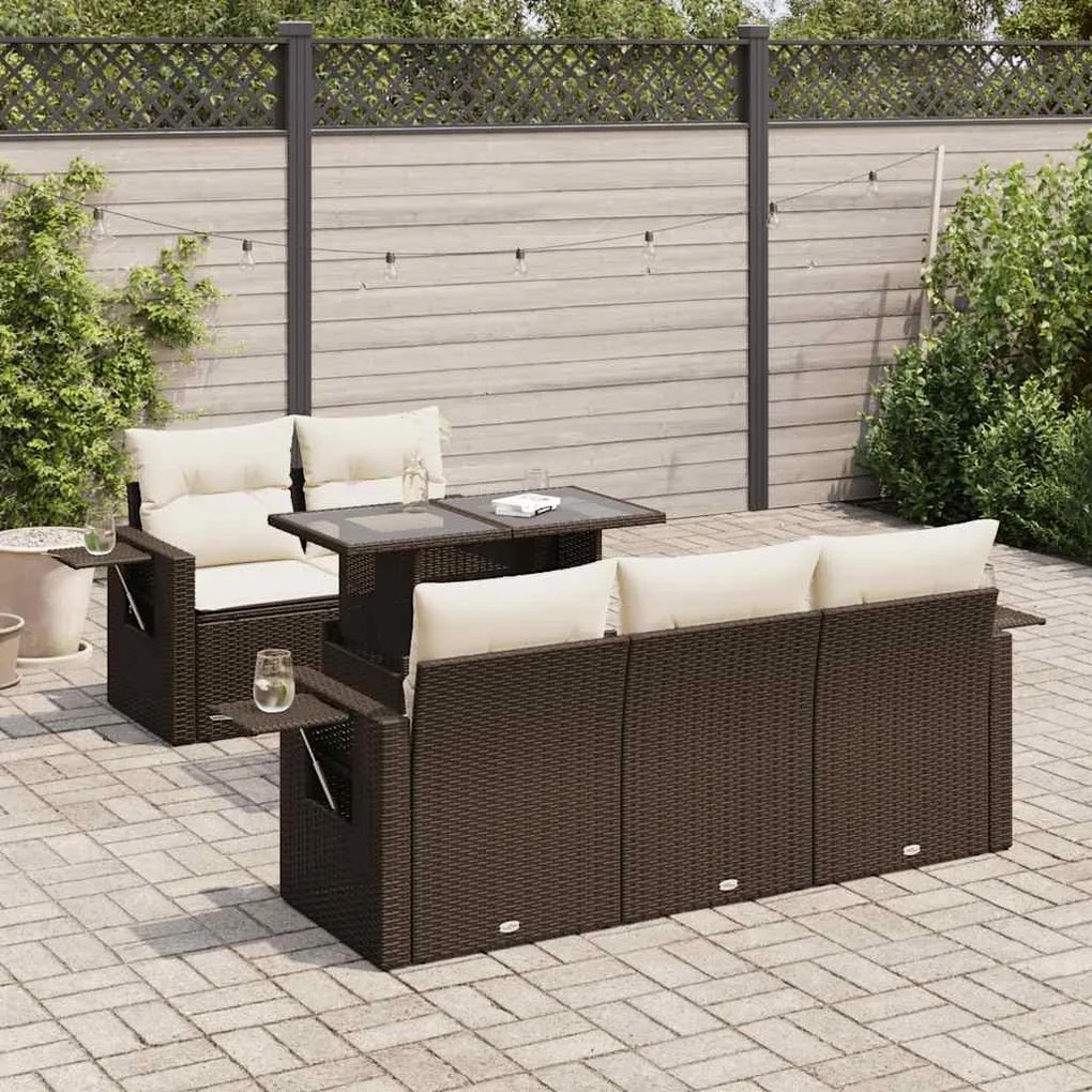 Set divano da giardino 6 pz con cuscini marrone in polyrattan