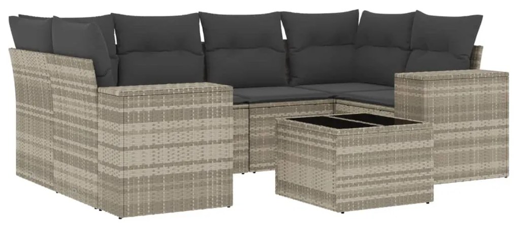 Set divani da giardino 7pz con cuscini grigio chiaro polyrattan