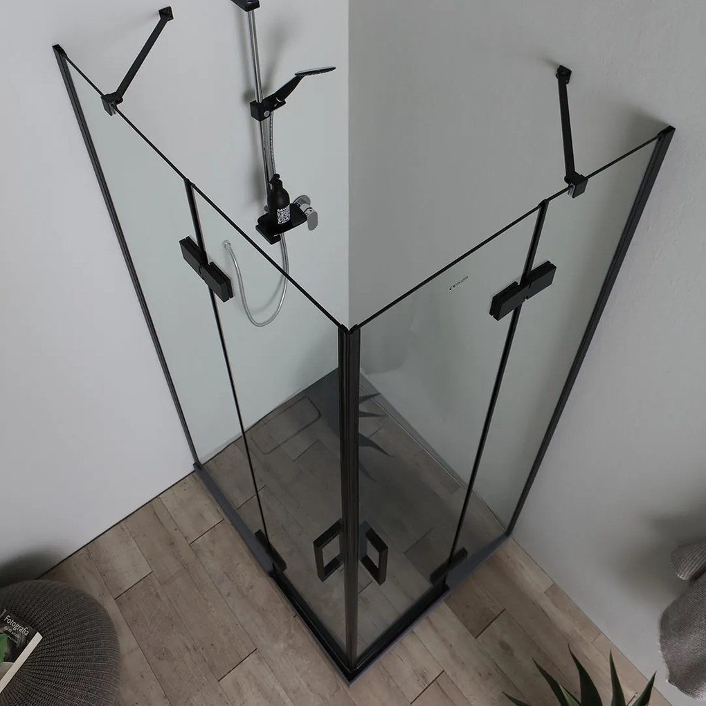 Box Doccia 120X80 Nero Doppia Porta Battente In Cristallo 6Mm | Lion