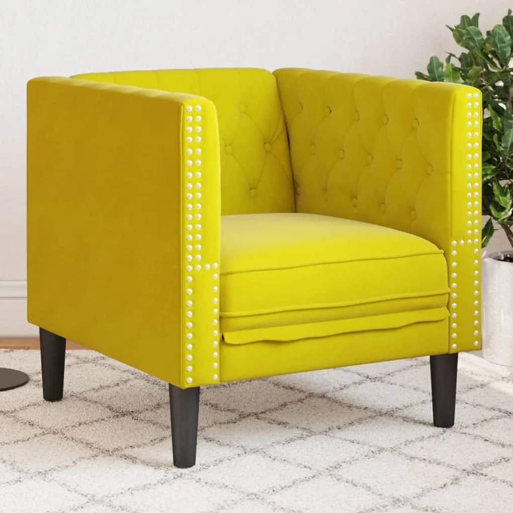 Poltrona Chesterfield Gialla İn Velluto /