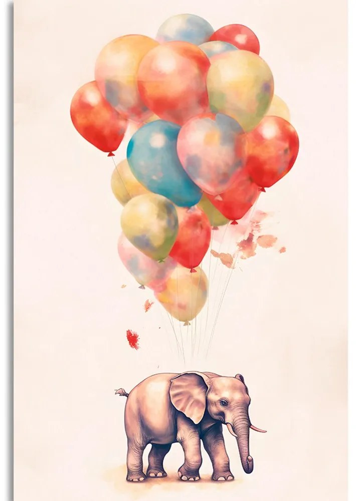 Quadro su tela – Elefante sognante con palloncini