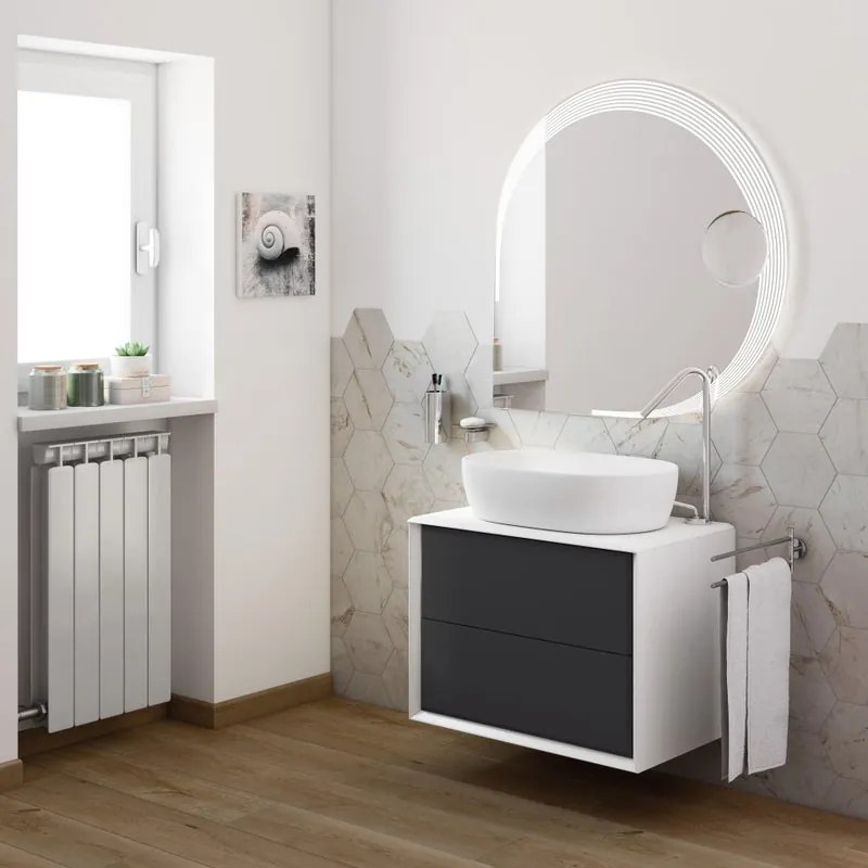 Mobile da bagno sospeso sotto lavabo L 70 x H 48 x P 46 cm grigio laccato opaco, 2 cassetti BADEN HAUS Bellagio