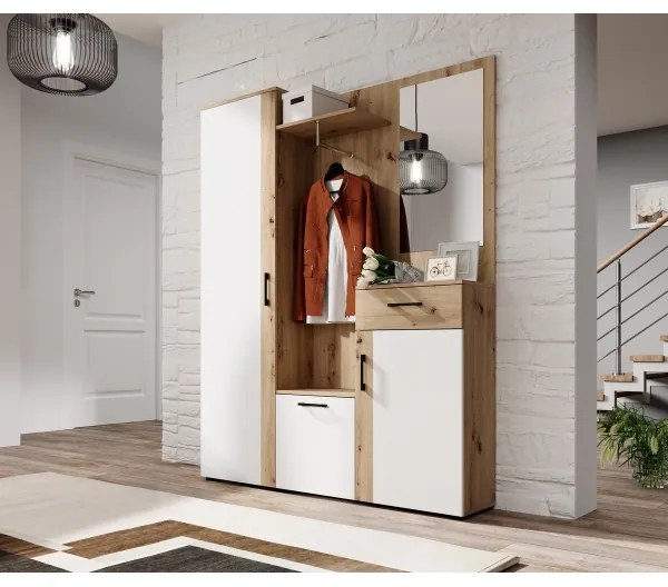 Mobile da ingresso con specchio NOLAN rovere artisan/bianco