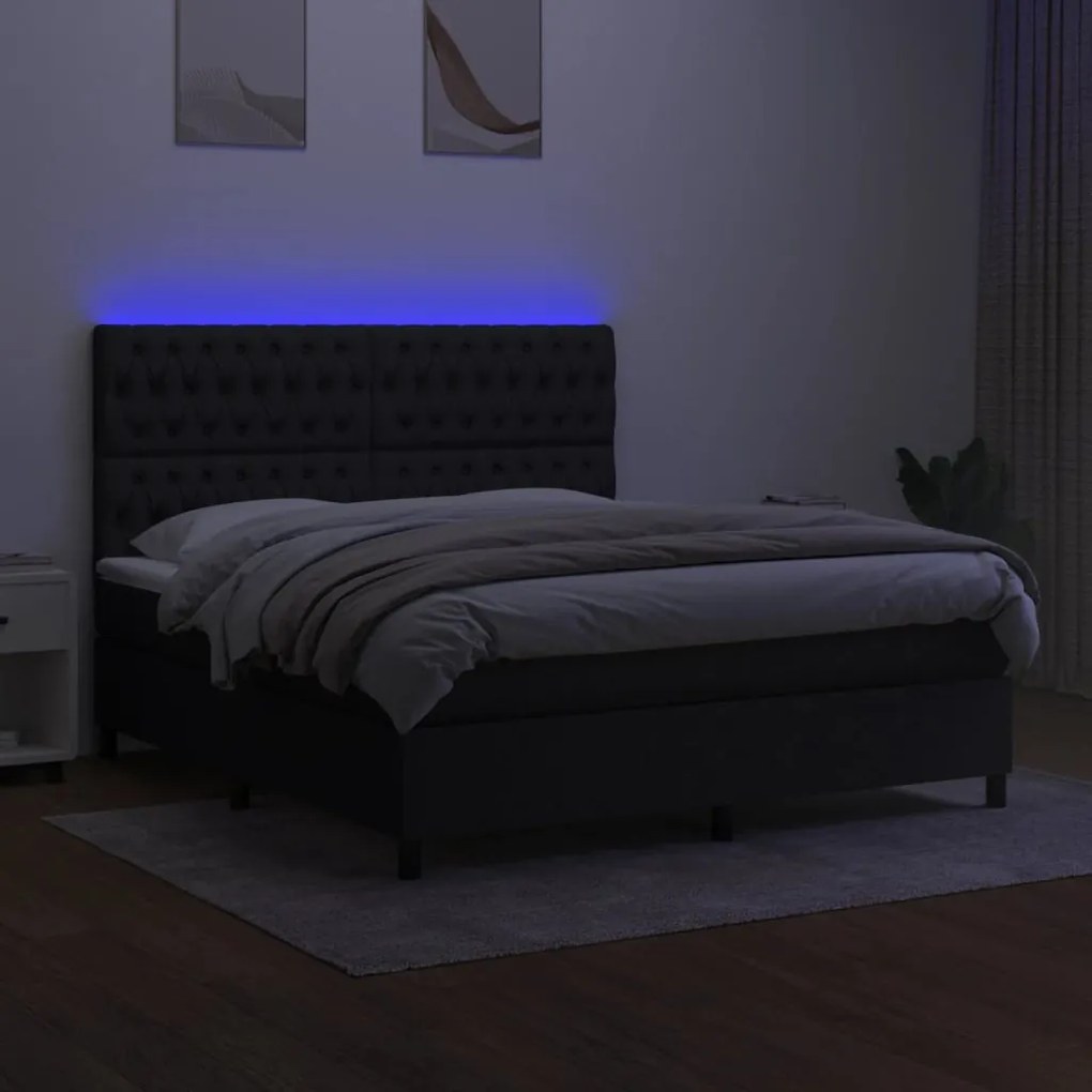 Letto a molle con materasso e led nero 160x200 cm in tessuto