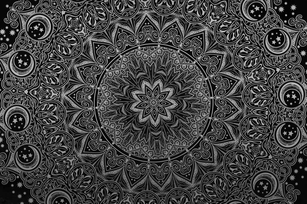 Stampa su tela – Mandala orientale in bianco e nero
