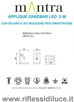 Mantra applique zanzibar  led 3w con faretto e basetta wireless