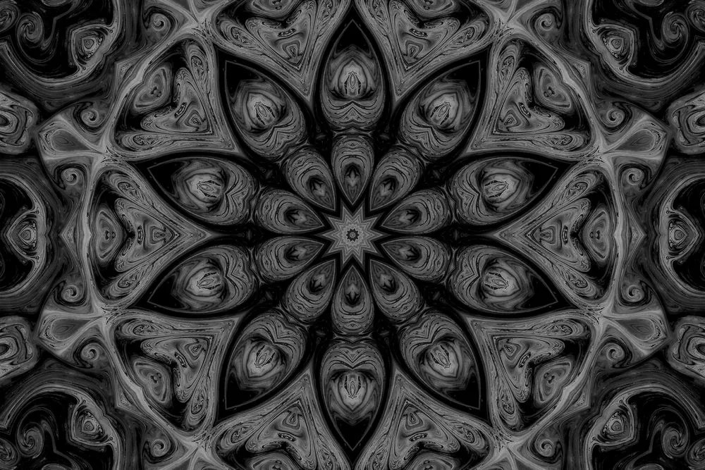 Quadro su tela – Mandala ipnotica in bianco e nero