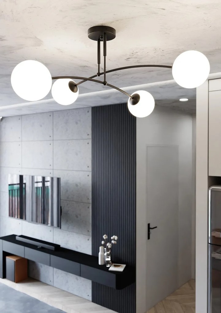 Lampadario a Sospensione in Acciaio e Vetro PREGOS 4 Nero/Bianco 4xE14