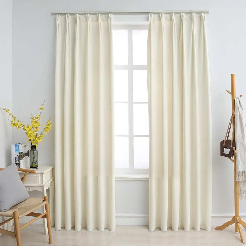 Tende Oscuranti Con Ganci 2 Pz Crema İn Velluto 140x175 Cm /