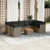 Set Divano da Giardino 10 pz con Cuscini Grigio in Polyrattan 3256137