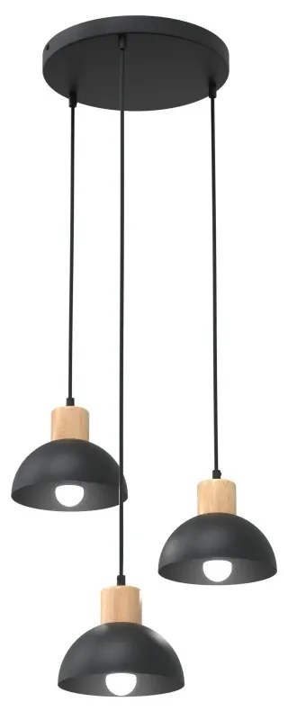 Lampada a sospensione SECO 3 PREMIUM in acciaio e legno 3xE27 Nero Colore del corpo Bianco