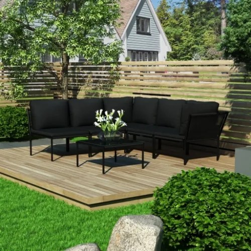 Set Divani da Giardino 6 pz con Cuscini Neri in PVC