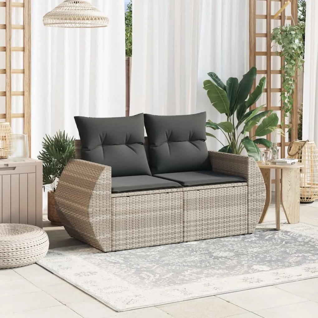 Divano da giardino con cuscini 2 posti grigio chiaro polyrattan