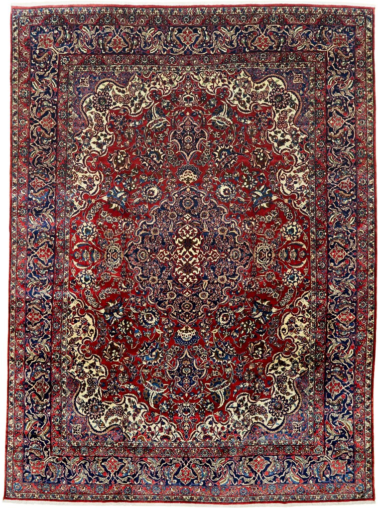 Isfahan Tappeto 440x320 Blu (Iran) Annodato A Mano