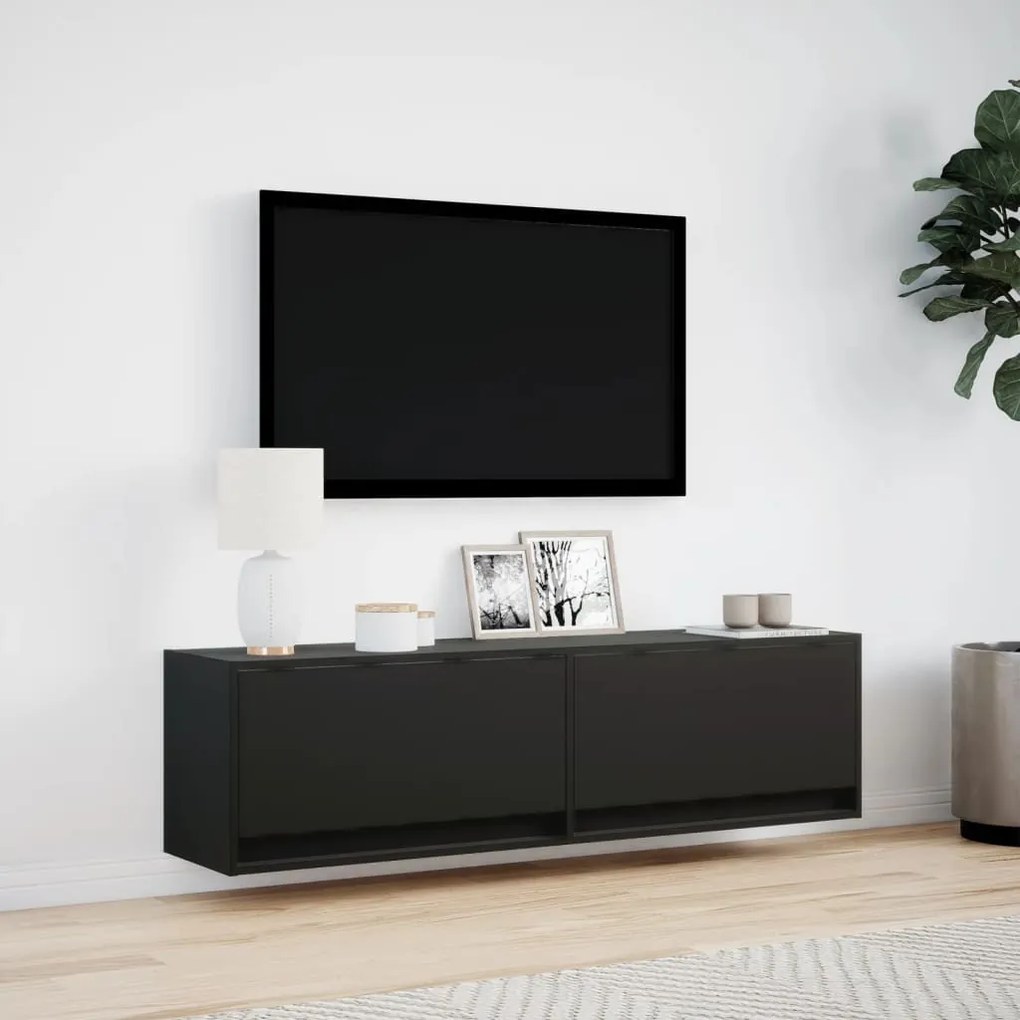 Mobile tv a parete con luci led nero 140x31x38 cm