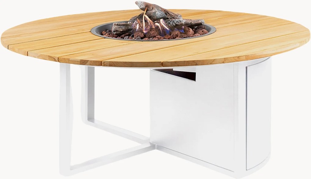 Tavolino da caffè rotondo da esterno Cosiloft con braciere e piano in legno di teak