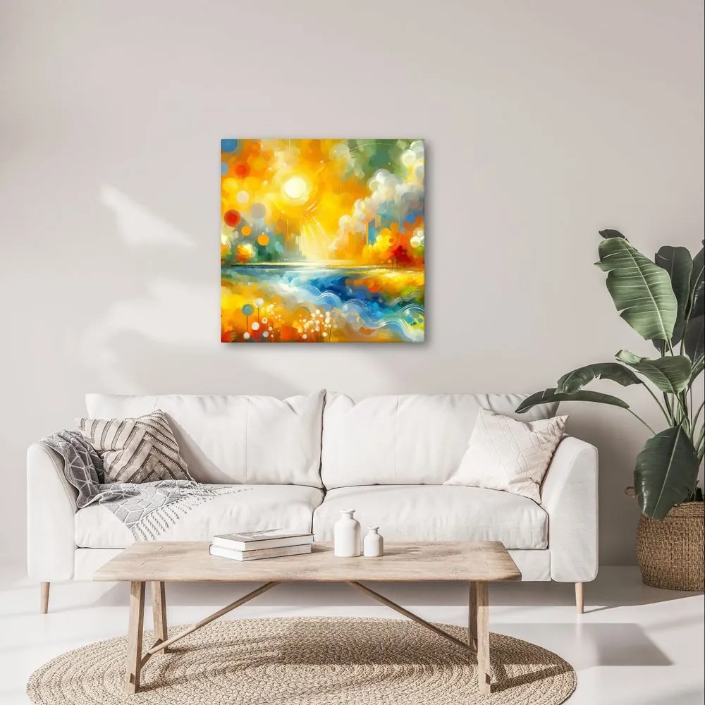Quadro su tela – Campi di fiori e superficie d’acqua lucente