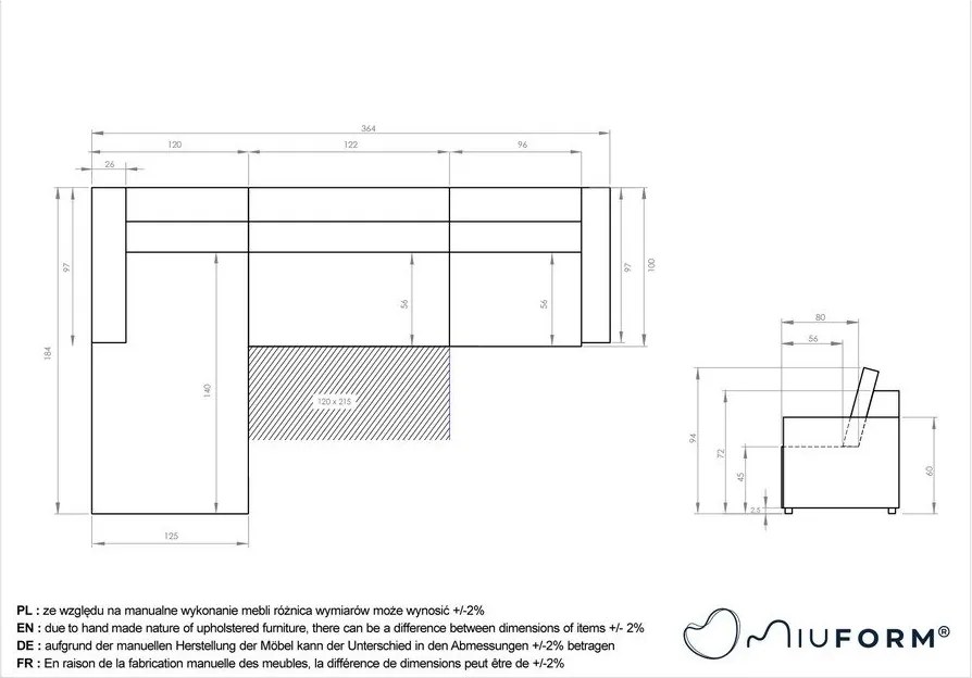 Divano angolare componibile color crema allungabile/con contenitore (con penisola a destra) Lulu – Miuform